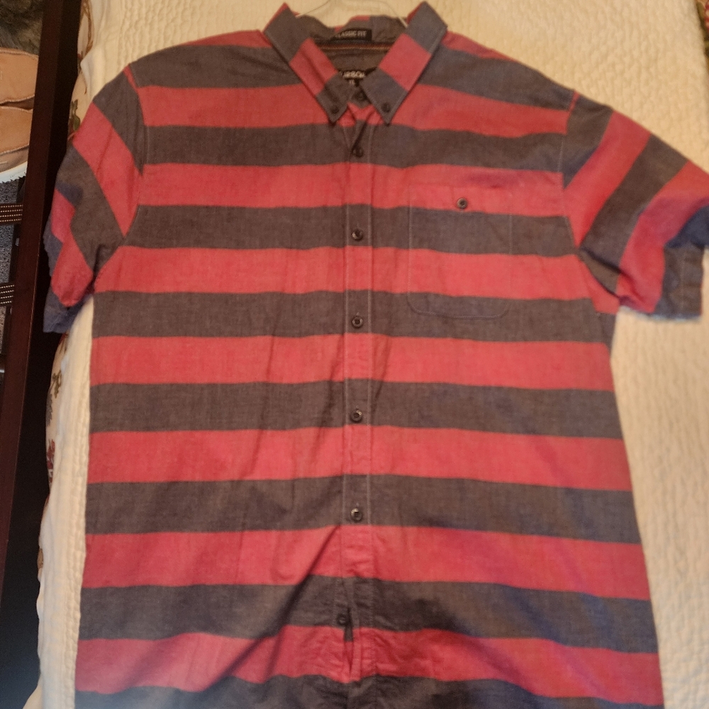 Carbon Short Sleeve Button Down Striped Shirt
